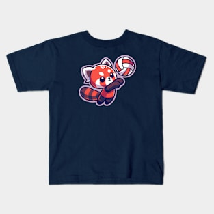 Cute Red Panda Volleyball Player Kids T-Shirt